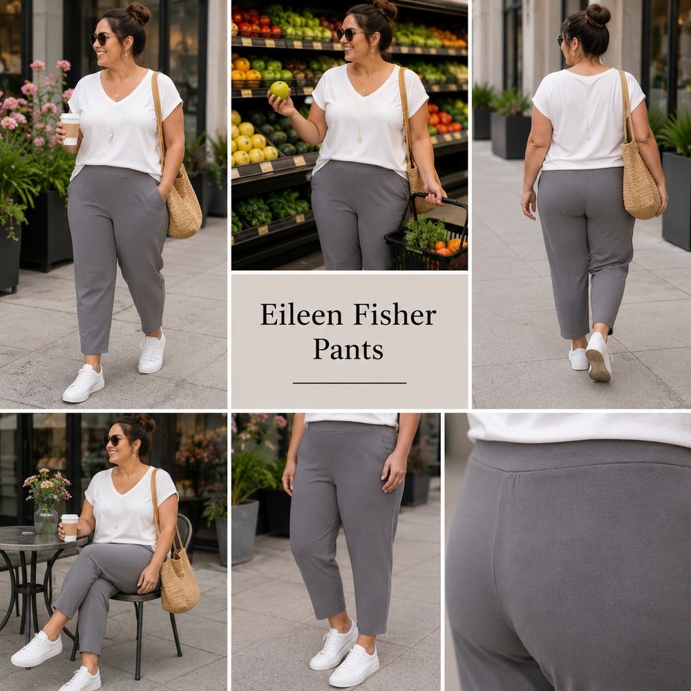 Eileen Fisher Womens 1X Taupe Brown Stretch Ponte Knit Pull On Ankle Pants USA